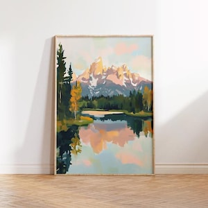 Grand Teton Nationalpark Wandkunst, Wyoming Gemälde, Nationalpark-Galerie Wandkunst Bergmalerei-Dekor, Nationalpark digitaler Download