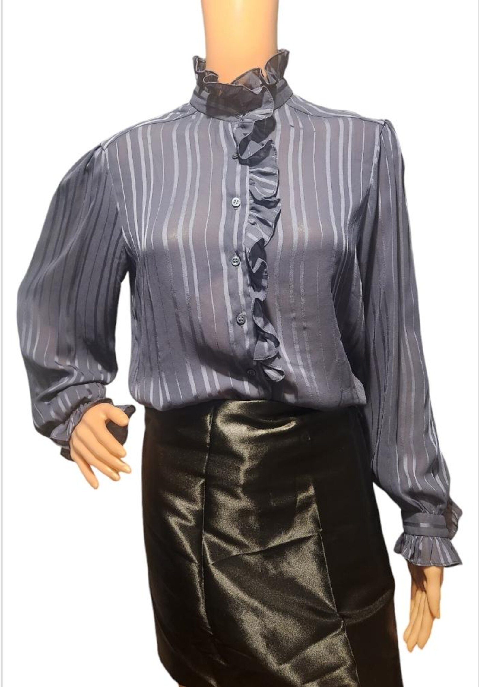 80s Vintage High Neck Ruffle Blouse Grey Size L/XL - Etsy