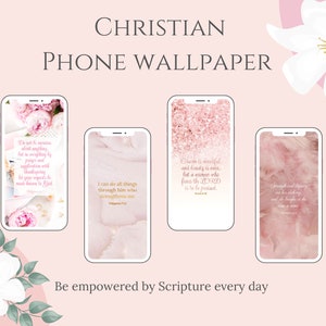 Fondo de pantalla del teléfono de las escrituras cristianas, elegante rosa bonito, pantalla de bloqueo de iPhone, versículos de la Biblia digital (paquete de 4)