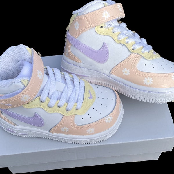 Pastel Daisies Nike Air Force 1s, Kids, Babies Hand Painted Custom Shoes, Toddler Sneakers