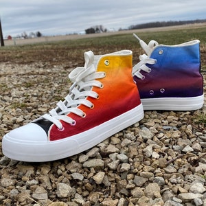 Sunset & Sunrise Ombré Hand Painted High Top Canvas Sneakers, Custom