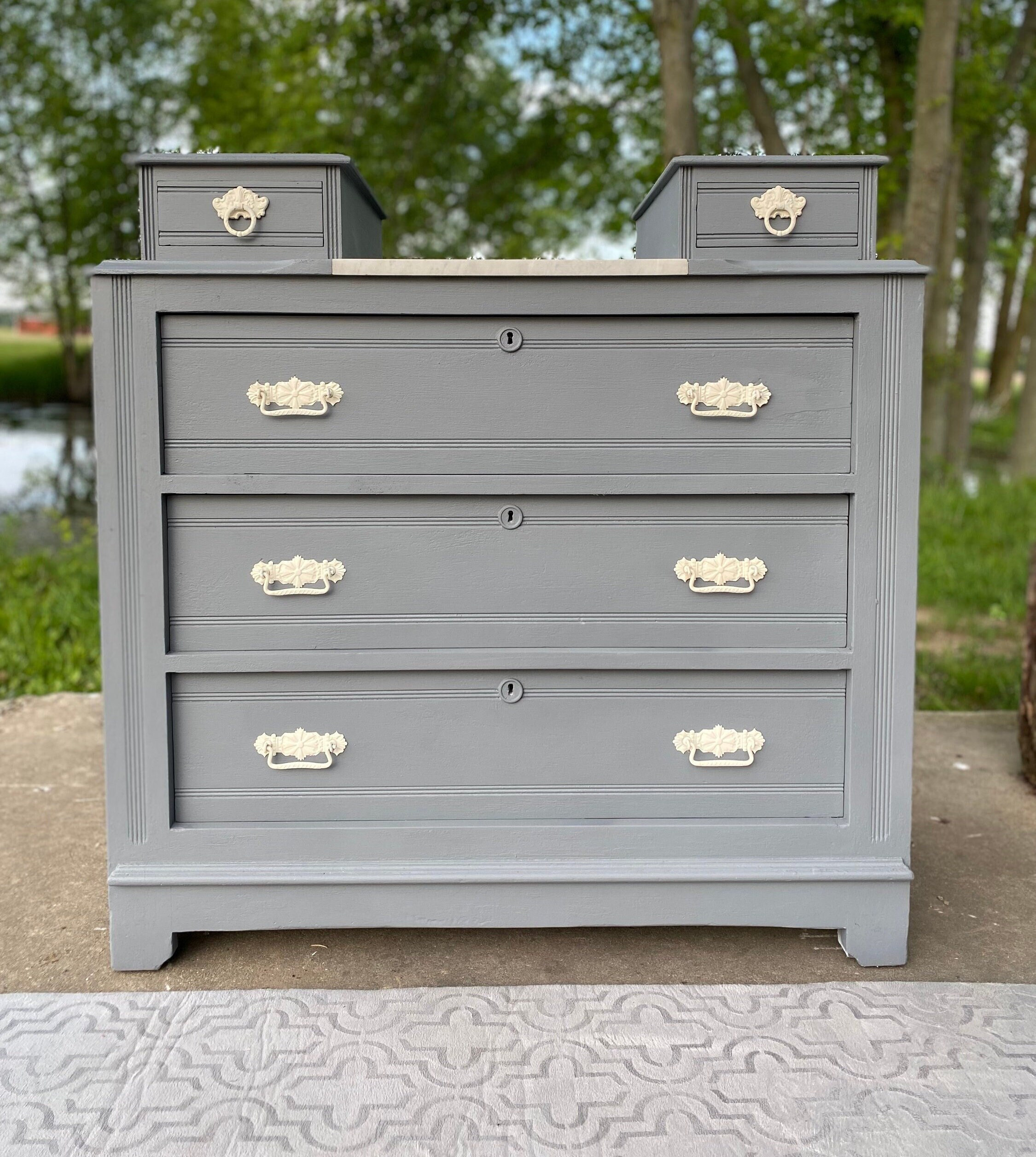 sachin and babi light blue dress Restored Vintage Dresser, Grey, Marble Top, Farmhouse