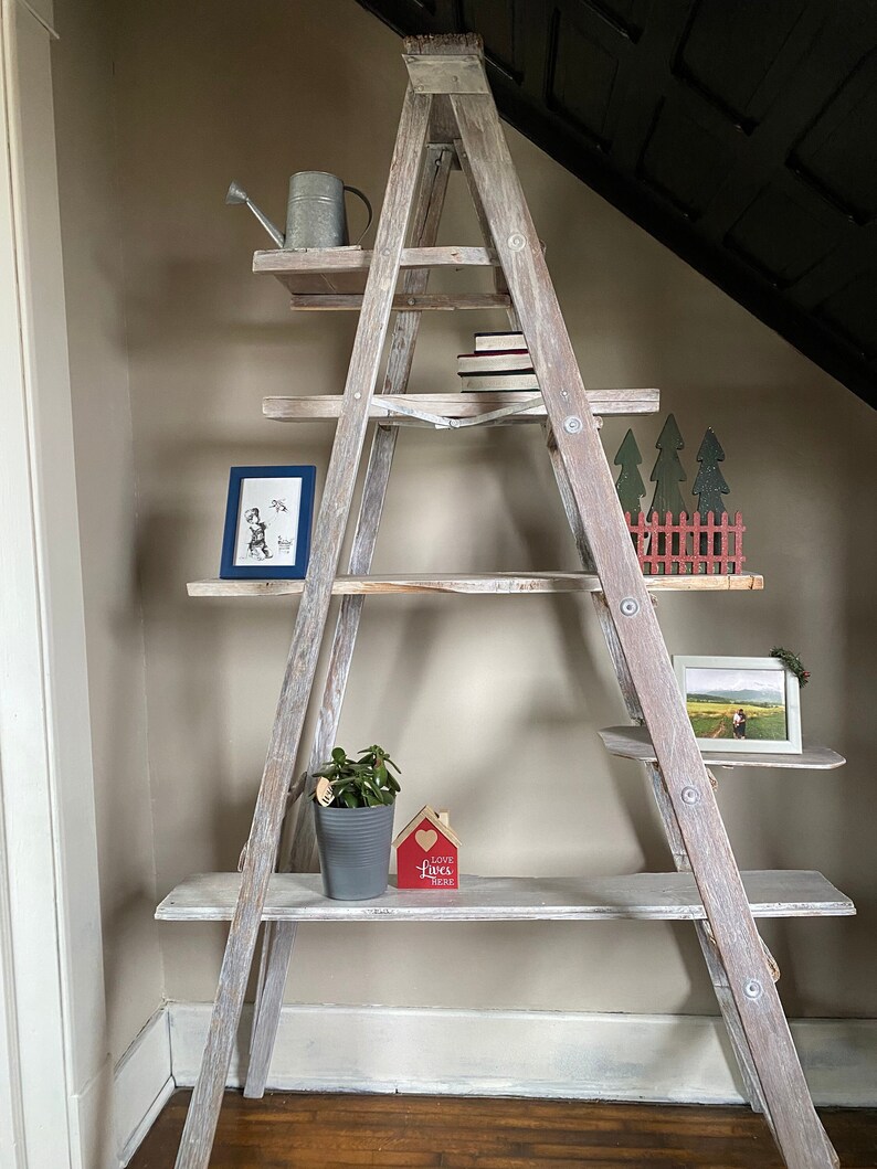 SOLD Ladder Shelf, Farmhouse Rustic Whitewashed Etsy