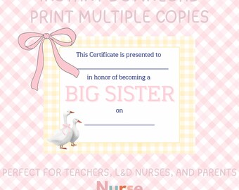 Big Sister Certificate | Printable Download | PDF