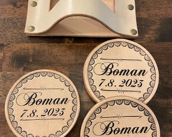 Personalized leather coasters for wedding, anniversary, and special occasions