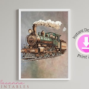 printable set of 4 classic vintage steam trains wall art
