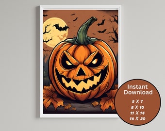 Conjunto de 5 impresiones de arte mural con calabazas otoñales: decoración de otoño, Halloween, impresiones para el hogar, descarga instantánea, arte digital, ilustraciones de calabazas