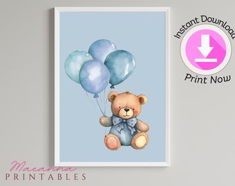 set of 4 teddy bear nursery prints baby boy room decor/bear art for kids