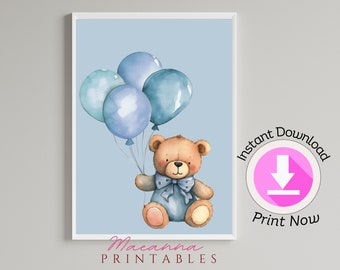 watercolor nursery wall art-teddy bear printable-instant download