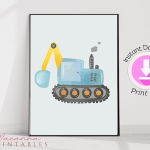 set of 5 construction vehicle prints/truck wall art nursery prints for boys/watercolor art