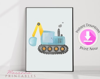 Set di 5 stampe di veicoli da costruzione/stampe da parete per bambini con camion/stampe ad acquerello