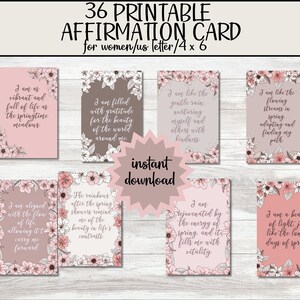 Cartões de afirmação diários para mulheres/cartões de afirmação florais/36 cartões de afirmação diários para impressão/download instantâneo/design em aquarela