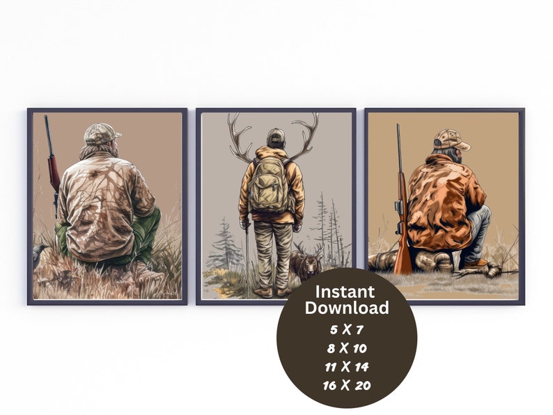 Hunting Wall Art Father's Day Printable Watercolor Set of 5 Prints ...