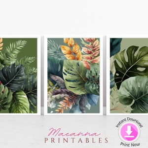 Tropical Leaves Wall Art Set of 5 Printable Monstera Leaf Prints - Etsy