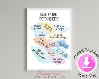 Decoración de consultorio terapéutico: póster de salud mental, recordatorios de autocuidado, póster de bienestar mental, póster de arte para consultorio terapéutico y ansiedad de descarga instantánea.