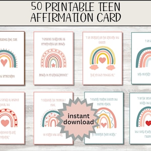Set mit 50 Affirmationskarten für Teenager | Fitness Inspiration | Druckbares Kartendeck für Jugendliche | Positives Geschenk für Teen Girls/Instant Download