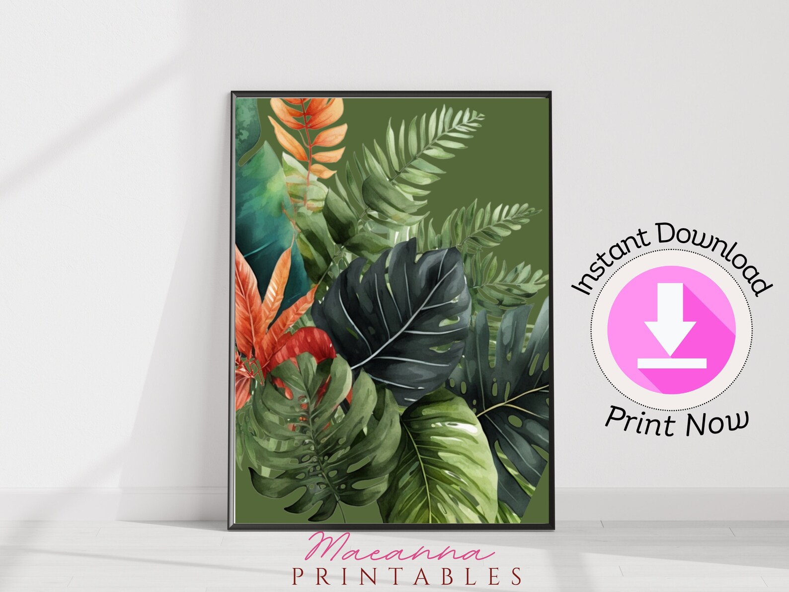 Tropical Leaves Wall Art Set of 5 Printable Monstera Leaf Prints - Etsy
