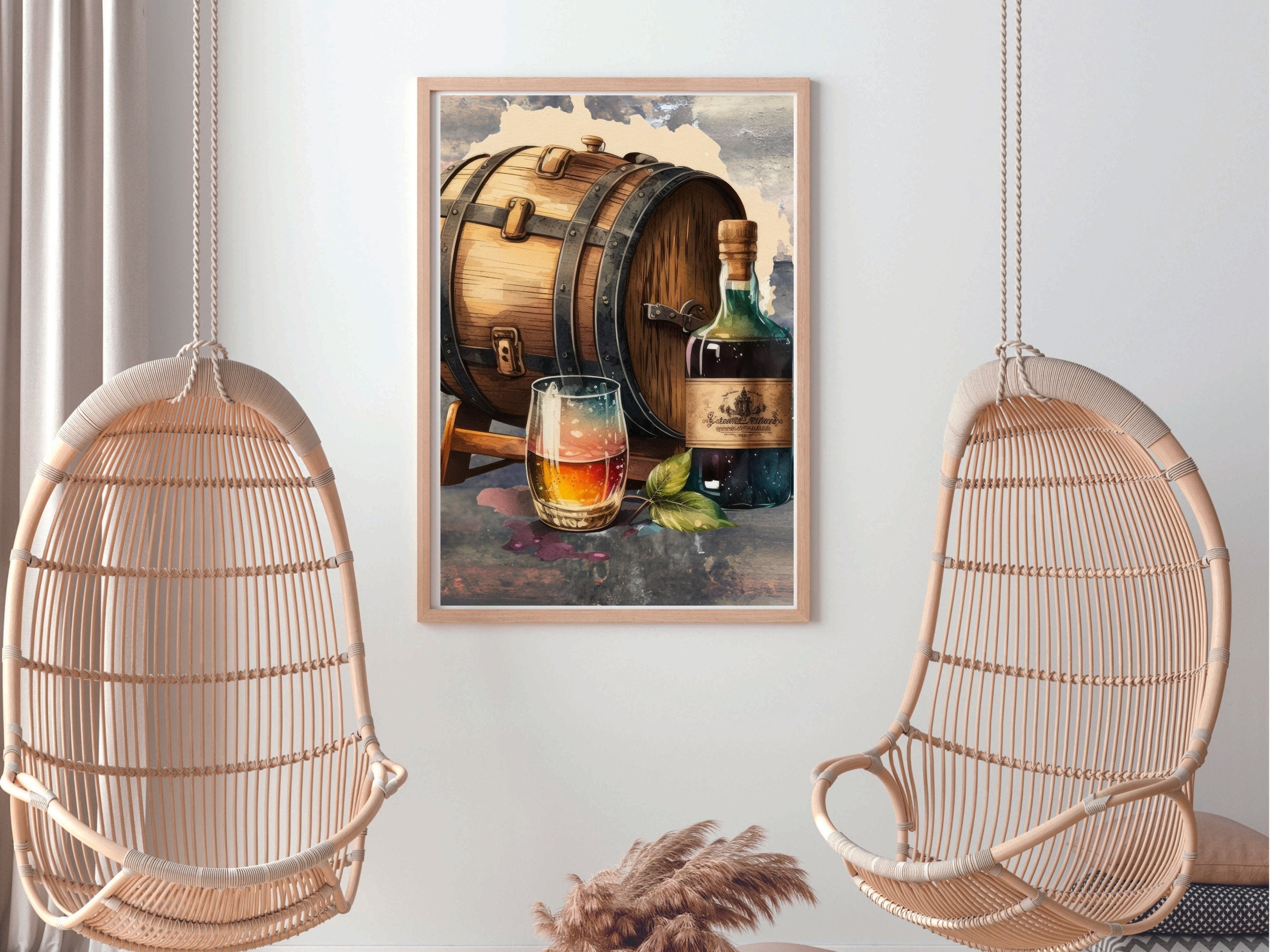 Printable Whiskey Barrel and Glass Wall Art Digital Download - Etsy