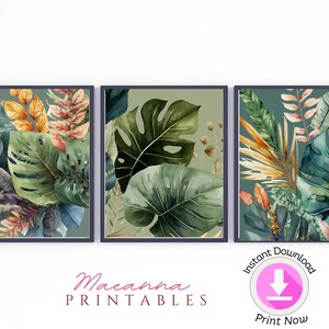 Tropical Leaves Wall Art Set of 5 Printable Monstera Leaf Prints - Etsy