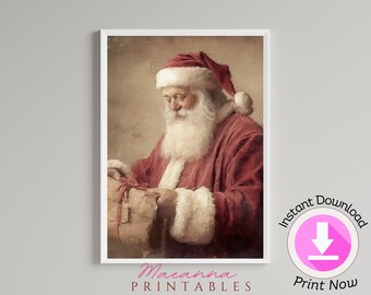Santa Wall Art Printable Set of 6- Festive Christmas Decor Prints - Retro Holiday Decorations - Instant Download Xmas Prints