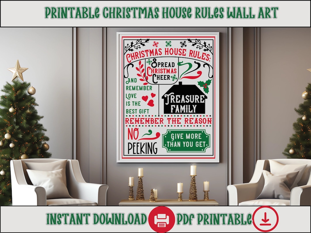 Printable Christmas House Rules Wall Art Festive Home Decor Instant Download Holiday Print 