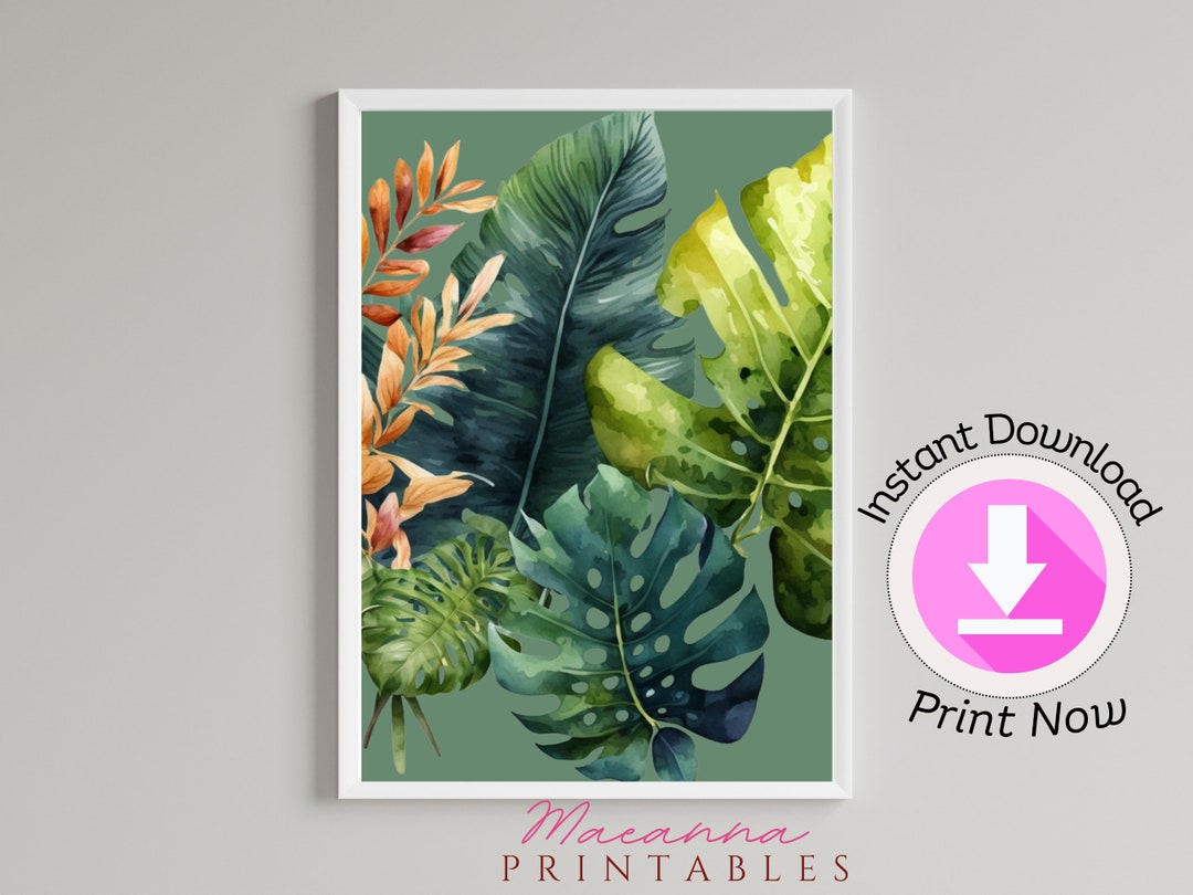 Tropical Leaves Wall Art Set of 5 Printable Monstera Leaf Prints - Etsy