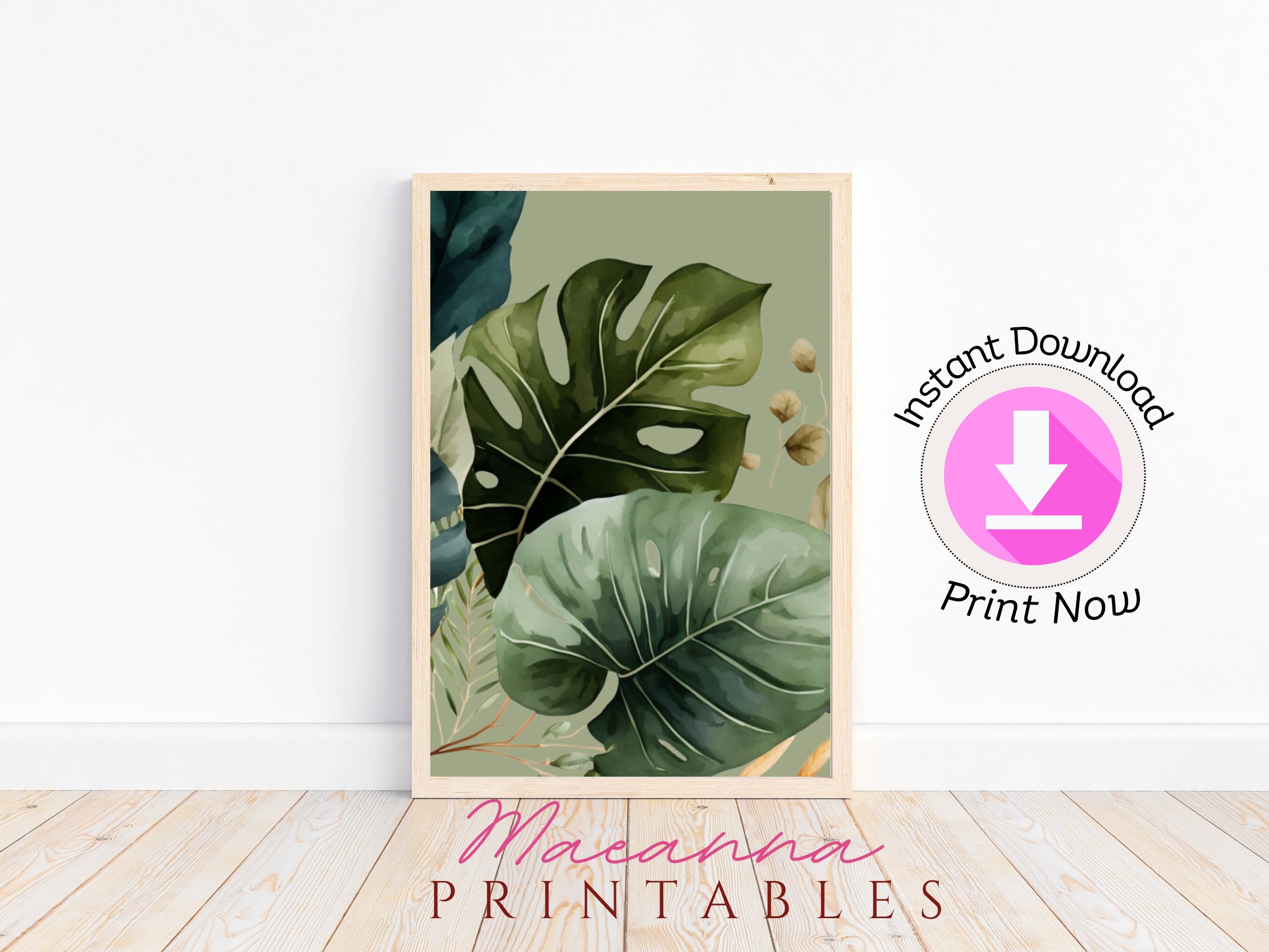 Tropical Leaves Wall Art Set of 5 Printable Monstera Leaf Prints - Etsy