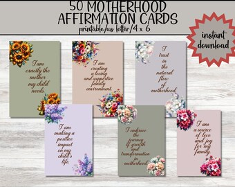 Puede incluir: Conjunto de 50 tarjetas de afirmación imprimibles con diseños florales y afirmaciones positivas para la maternidad. Las tarjetas están diseñadas para usarse con papel de tamaño carta estándar (8,5 x 11 pulgadas).