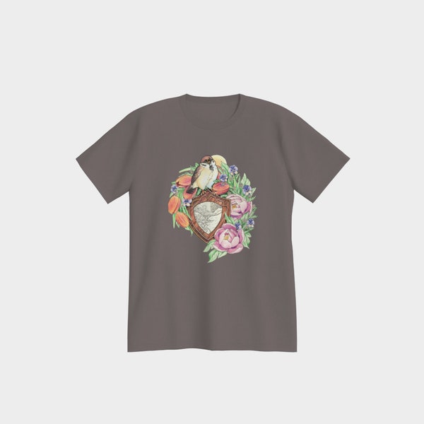 Joyous Bird Shirt - Storm Grey T-shirt - Aesthetic botanical top - Witchy nature lover gift - Cottagecore t-shirt - unisex shirt