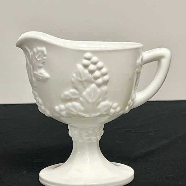 Milk glass footed creamer Harvest pattern by Indiana Colony USA made 1960s