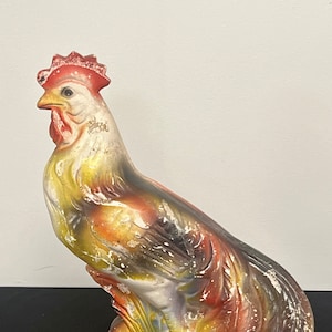 Shabby midcentury chalkware carnival Rooster 1951 12” tall