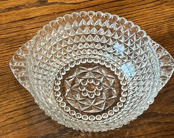 Diamond cut and hobnail clear glass serving fruit bowl Anchor Hocking Depression glass 6"