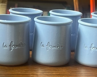 Le Fermiere Glazed Terra Cotta Pottery Yogurt Pots Periwinkle Blue Set Of 7