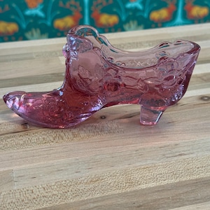 Pink Fenton art glass slipper with roses
