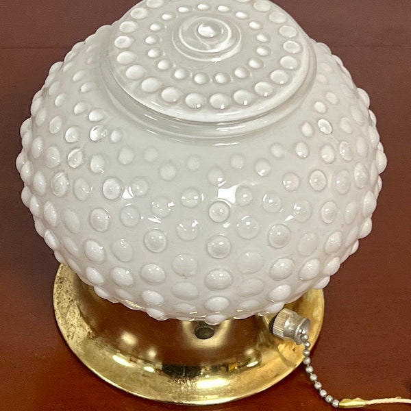 Vintage white hobnail glass ceiling lamp fixture, flush mount, 6" wide