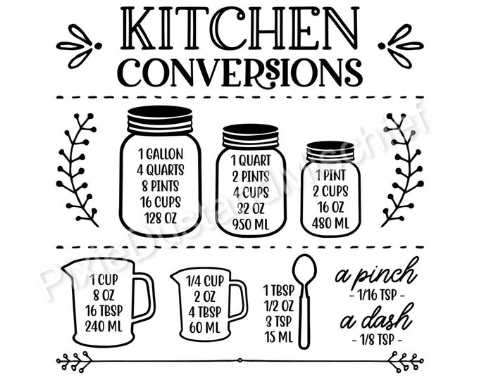 Vinyl Decal, Kitchen Measurement Chart, Baking Conversion Chart
