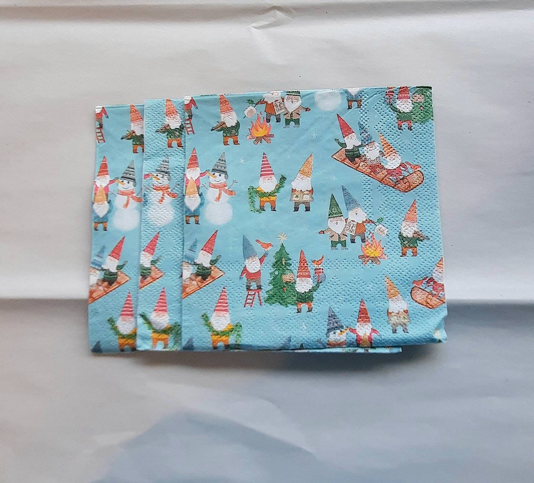 Christmas Gnomes Napkins Set of 3 Napkins for Decoupage Etsy