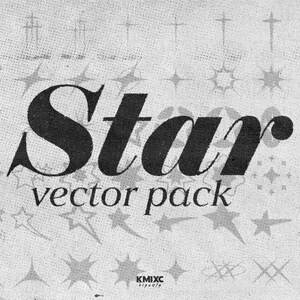 Puede incluir: Un diseño gráfico en blanco y negro con varias ilustraciones de estrellas. La palabra "Star" se muestra en negrita, con "vector pack" debajo. La imagen incluye una variedad de formas y diseños de estrellas.