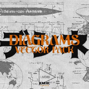 May include: A black and orange graphic design with the text "DIAGRAMS VECTOR PACK" on a white background with technical drawings.