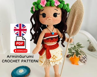 Virkad Vaiana dockamönster: Amigurumi PDF (27 cm)