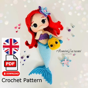 The Little Mermaid and Flounder - Amigurumi Pattern, Crochet for a Doll PDF Pattern, English Pattern