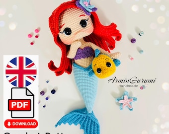 Crochet Mermaid Doll and Flounder Pattern: Amigurumi PDF (21cm)