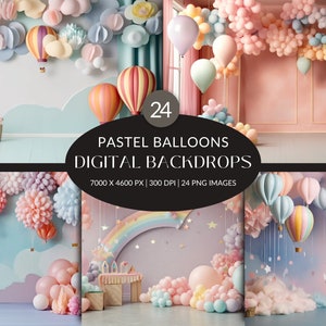 Digital Backdrop - Pastel Balloons