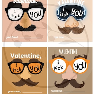 Ik kies jou, Valentijn, grappige neus, afdrukbare valentijnskaarten voor de klas