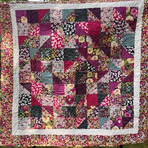Patchwork Quilt Handmade Rose Floral large throw  52x52