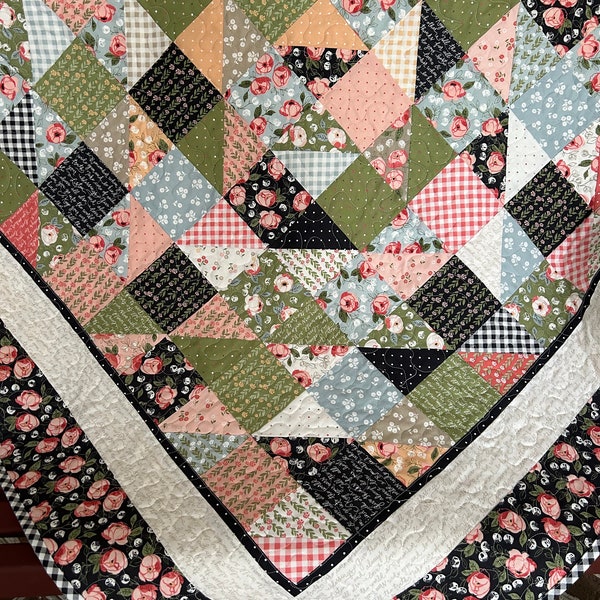 Country Rose Handmade Quilt | handmade throw quilt | patchwork quilt | handmade cotton quilt | gift for woman