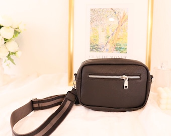 Black Vegan Leather Crossbody Bag with Strap, Detachable Straps, Birthday Gift For Her, Wife Gift, Monogrammed Faux Leather Tote Bag