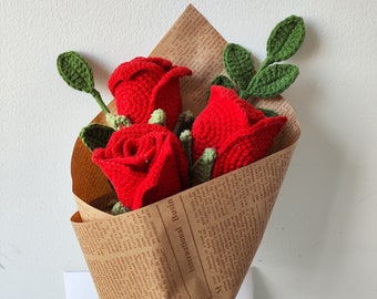 Valentines Crochet Rose Bouquet Gifts For Her / Red Rose / Home Decor / Mother's Day Gift /Mom Wife Girlfriend Her Anniversary Birthday