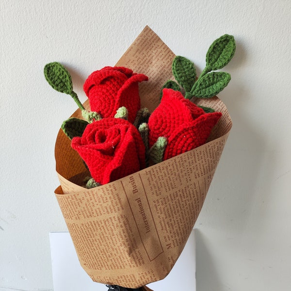 Valentines Crochet Rose Bouquet Gifts For Her / Red Rose / Home Decor / Mother's Day Gift /Mom Wife Girlfriend Her Anniversary Birthday