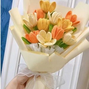 Knitted Tulip bouquet, Crochet Tulip Bouquet, Gift for Girlfriend, Handmade Flower, Decorations